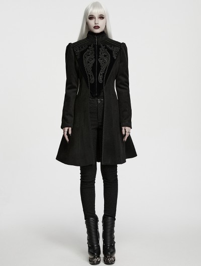 Punk Rave Black Gothic Vintage Court Applique Coat for Women