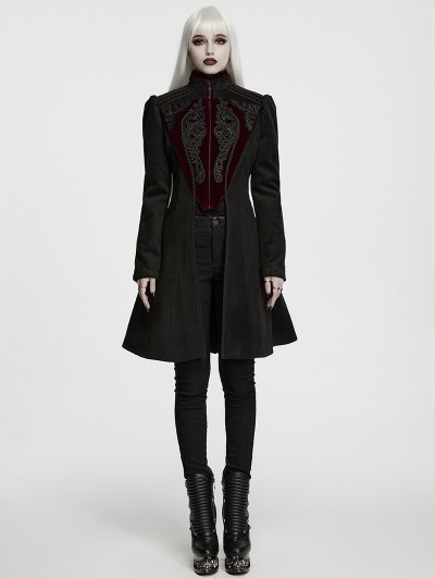 Punk Rave Black and Red Gothic Vintage Court Applique Coat for Women