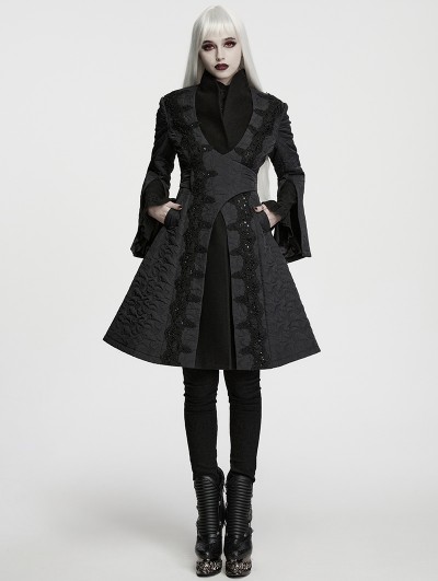 Punk Rave Black Gothic Noble Embroidered Beaded Lace Trim Jacket for Women