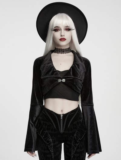 Punk Rave Black Gothic Velvet Bat Short Jacket for Women