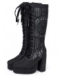 Black Gothic Patterned Platform High Heeled Boots