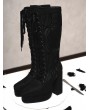 Black Gothic Patterned Platform High Heeled Boots