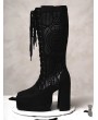 Black Gothic Patterned Platform High Heeled Boots
