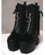 Black Gothic Crescent Moon Zip-Up Platform Boots