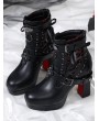 Black Leather Red Sole Gothic Block High Heel Boots