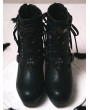 Black Leather Red Sole Gothic Block High Heel Boots