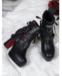 Black Leather Red Sole Gothic Block High Heel Boots