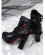 Black Leather Red Sole Gothic Block High Heel Boots