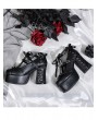 Black Gothic Cross Bow Strap High Heel Shoes