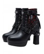 Black Leather Gothic Block High Heel Boots
