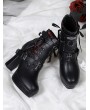 Black Leather Gothic Block High Heel Boots