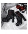 Black Leather Gothic Block High Heel Boots