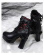 Black Leather Gothic Block High Heel Boots