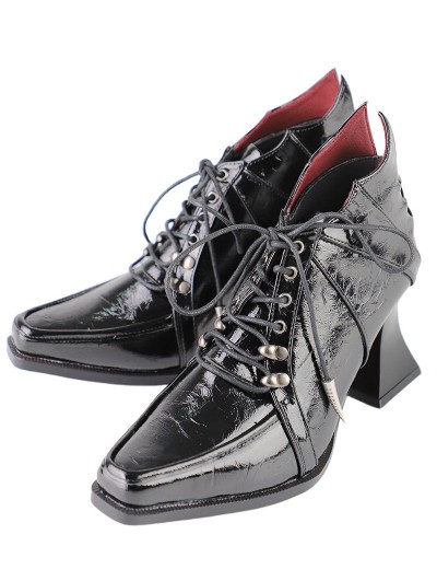 Black Patent Leather Gothic Heeled Ankle Boots
