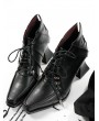 Black Matte Leather Gothic Heeled Ankle Boots