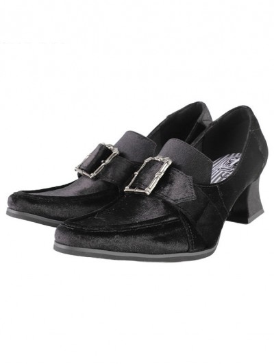 Black Suede Retro Gothic Witch Heeled Shoes
