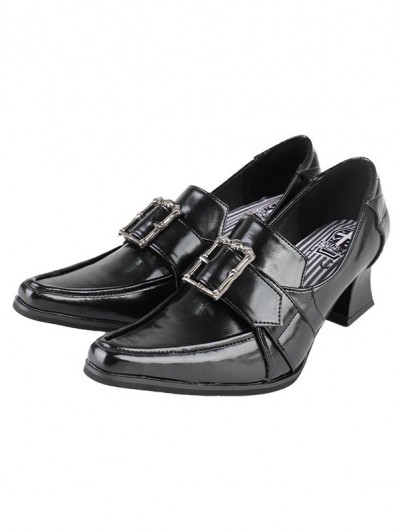 Black Leather Retro Gothic Witch Heeled Shoes