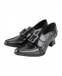 Black Leather Retro Gothic Witch Heeled Shoes