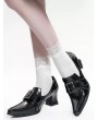 Black Leather Retro Gothic Witch Heeled Shoes