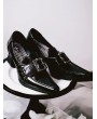 Black Leather Retro Gothic Witch Heeled Shoes