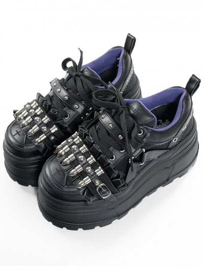 Black Gothic Punk Studded Stacked Platform Shoes