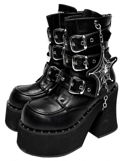 Black Gothic Spider Web Chain Platform Boots
