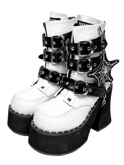 Black and White Gothic Spider Web Chain Platform Boots