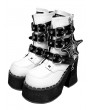 Black and White Gothic Spider Web Chain Platform Boots
