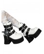 Black and White Gothic Spider Web Chain Platform Boots