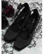 Black Gothic Cross Strap Square Toe Coffin Heel Shoes