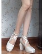 White Gothic Cross Strap Square Toe Coffin Heel Shoes