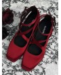 Red Gothic Cross Strap Square Toe Coffin Heel Shoes