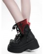 Black and Red Gothic Cross Flap Platform Ankle Boots