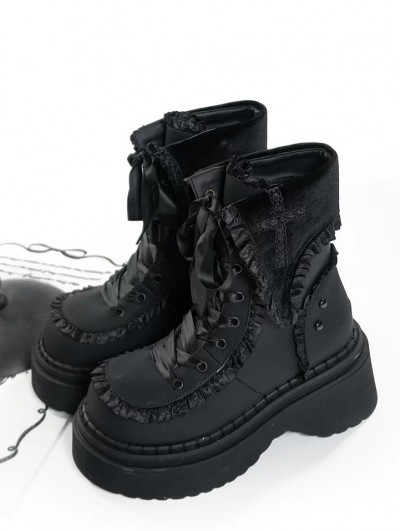 Black Gothic Cross Flap Platform Ankle Boots