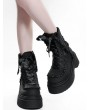 Black Gothic Cross Flap Platform Ankle Boots