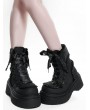 Black Gothic Cross Flap Platform Ankle Boots