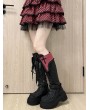 Black and Red Gothic Cross Flap Platform Knee High Boots