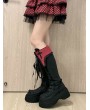 Black and Red Gothic Cross Flap Platform Knee High Boots
