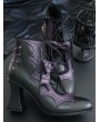 Black and Purple Faux Leather Gothic Pointed Toe Batwing Boots