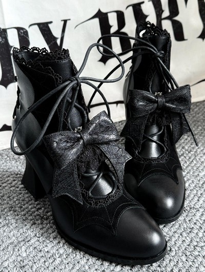 Black Faux Leather Gothic Pointed Toe Batwing Boots
