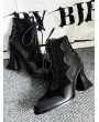 Black Faux Leather Gothic Pointed Toe Batwing Boots