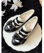Black and White Gothic Lolita Satin Bow Block Heel Shoes