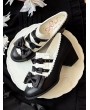 Black and White Gothic Lolita Satin Bow Block Heel Shoes