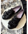 Black Gothic Lolita Satin Bow Block Heel Shoes