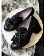 Black Gothic Lolita Satin Bow Block Heel Shoes
