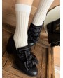 Black Gothic Lolita Satin Bow Block Heel Shoes