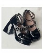 Black Patent Gothic Star Buckle Platform Heels