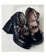 Black Cracked Gothic Star Buckle Platform Heels