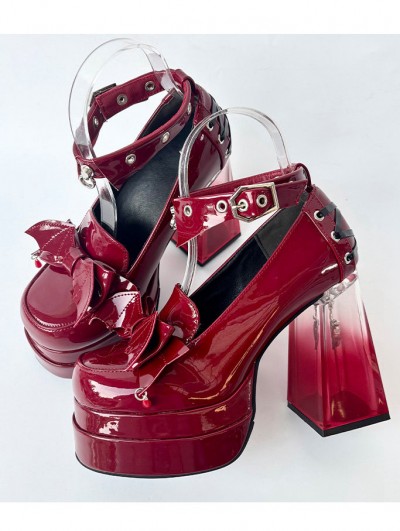 Red Gothic Batwing Chunky Platform High Heels
