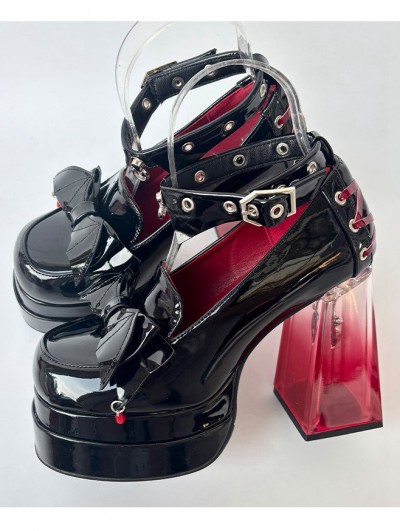 Black Gothic Batwing Chunky Platform High Heels